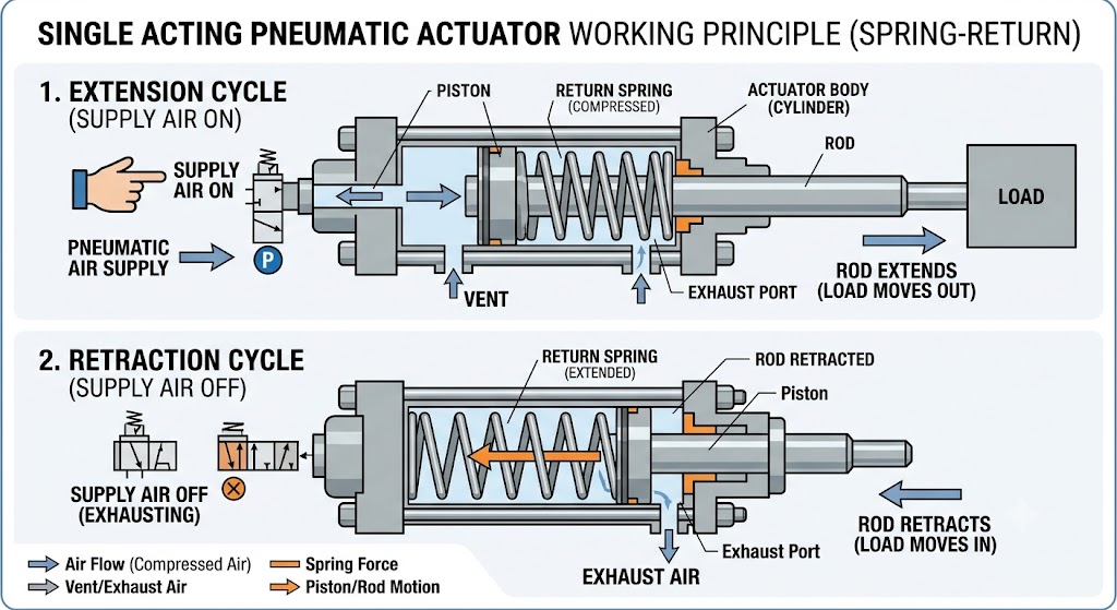 Single Acting Pneumatic Actuator Working Principle