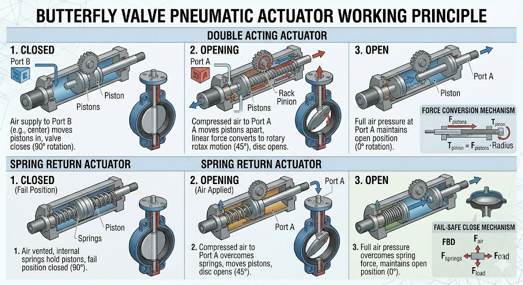 Butterfly Valve Pneumatic Actuator Working Principle