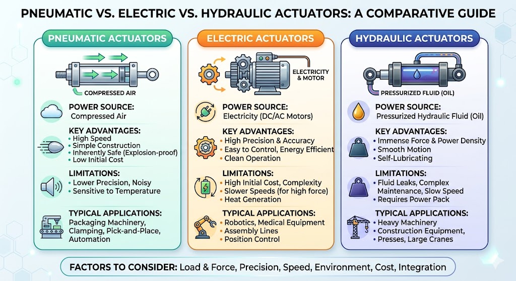 Pneumatic vs. Electric vs. Hydraulic Actuators