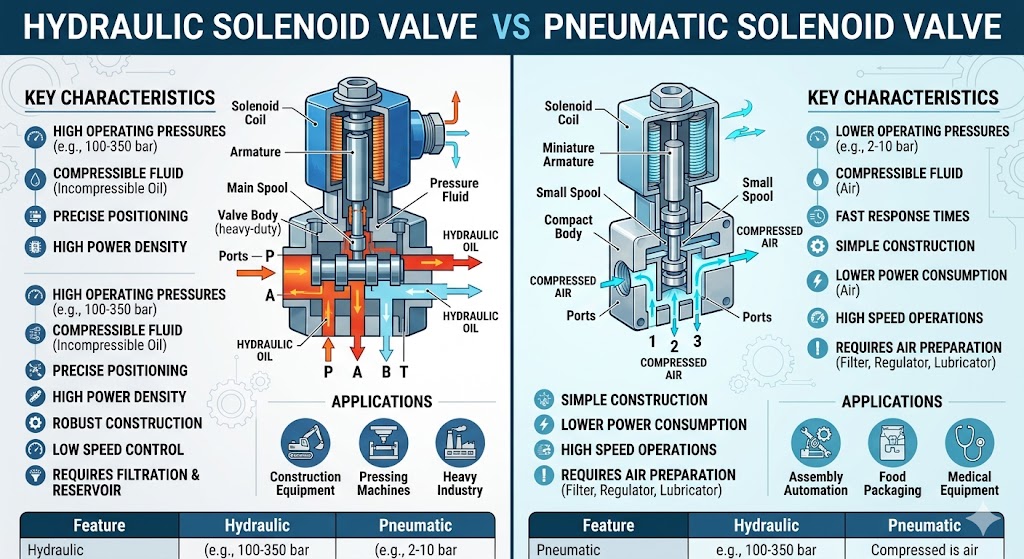 Hydraulic Solenoid Valve vs Pneumatic Solenoid Valve